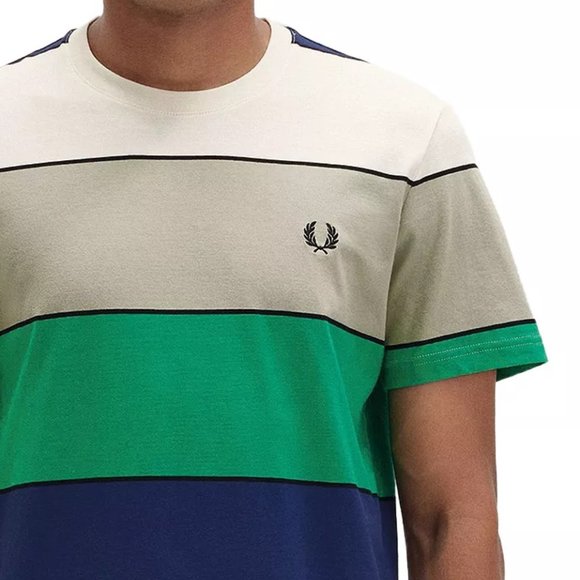 Fred Perry Men's Short Sleeve Bold Striped Crewneck Tee Shirt M5608 Seagrass - Picture 2 of 6